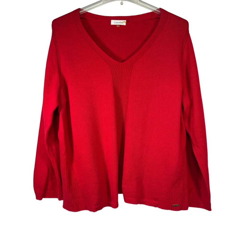 Calvin Klein Womens 2X Red V-Neck Sweater